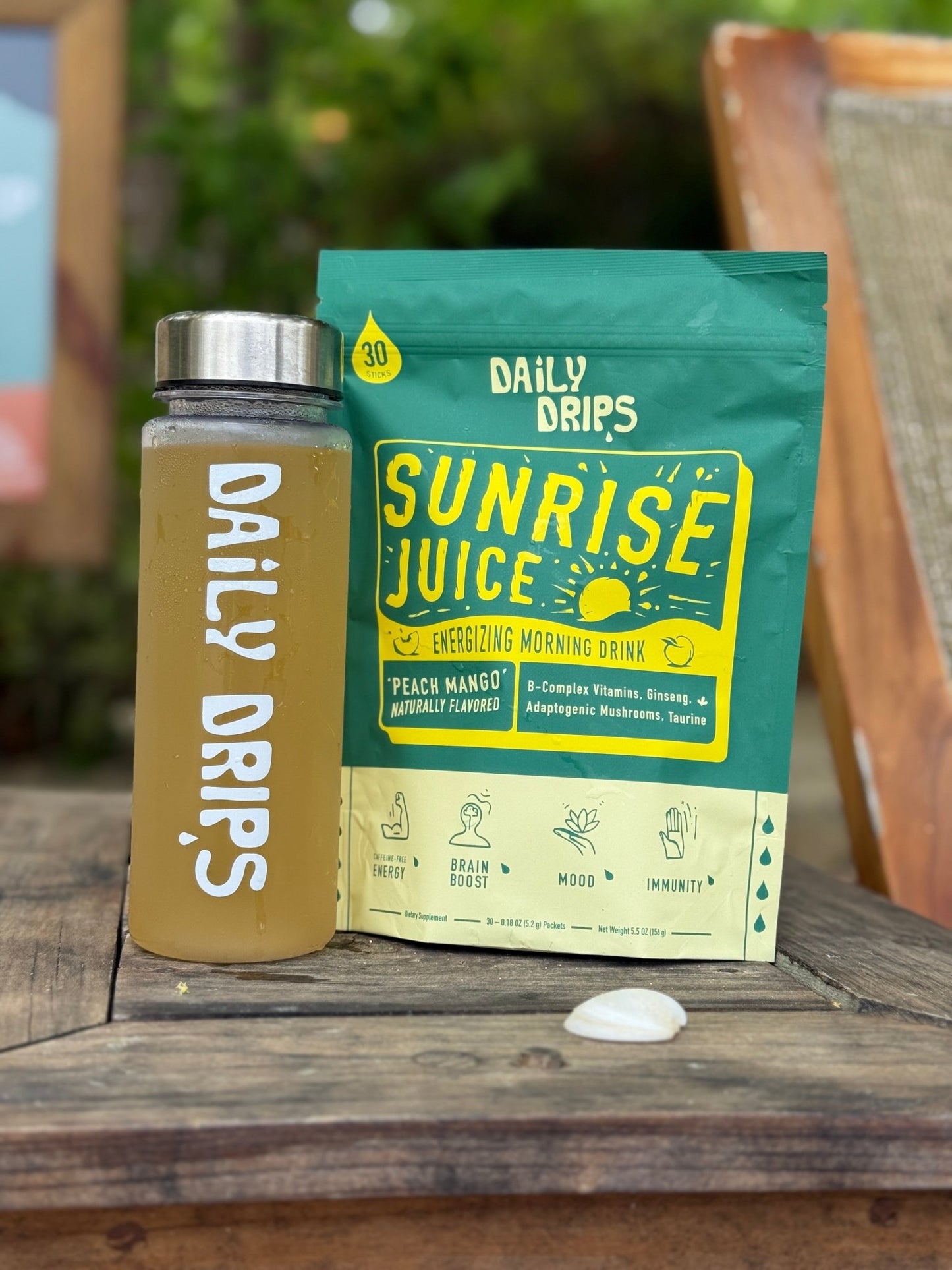 Sunrise Juice caffeine-free energy drink mix with B vitamins and mushrooms