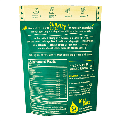 Sunrise Juice caffeine-free energy drink mix with B vitamins and mushrooms