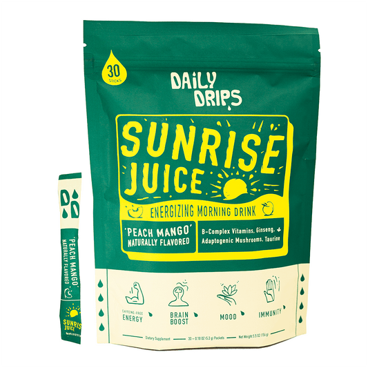 Sunrise Juice caffeine-free energy drink mix with B vitamins and mushrooms